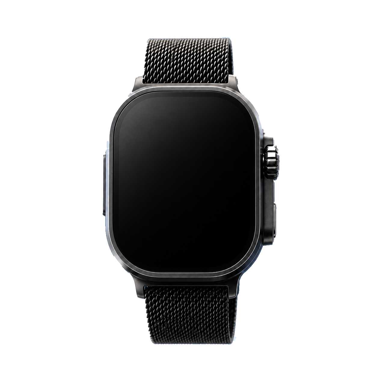 A clean black titanium Grok Watch cut out seamlessly against the page